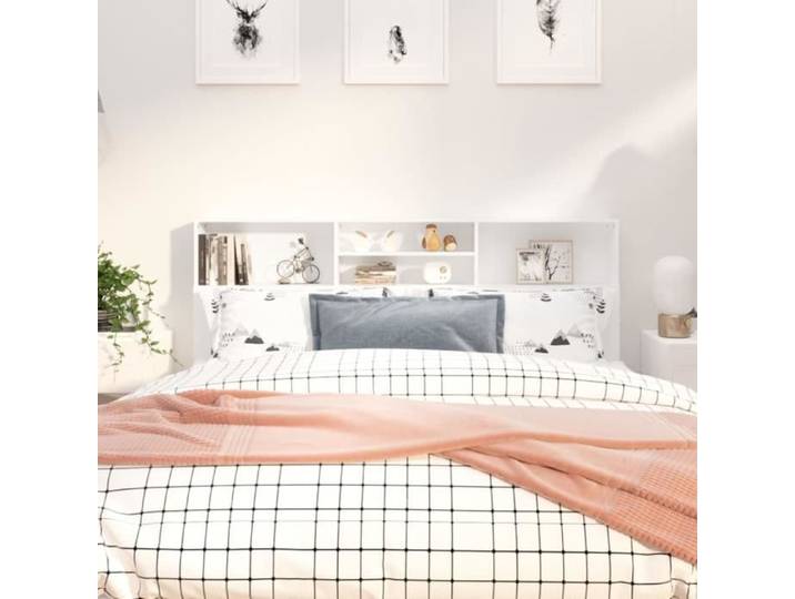 Armoire de tête de lit - ZERONE - Blanc - 180 cm - Contemporain - Design - Rangement supplémentaire