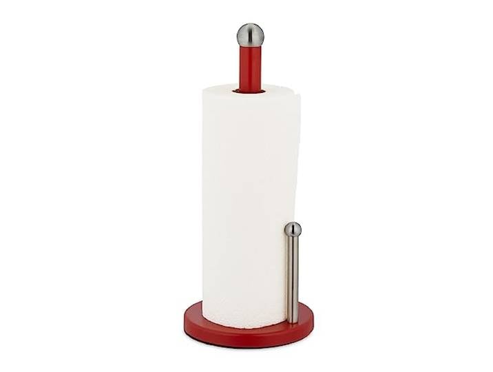 Relaxdays Support Non Fixe essuie-Tout\, Acier Inoxydable\, avec Barre d’arrêt\, H x D : 35 x 15 cm\, Rouge - argenté