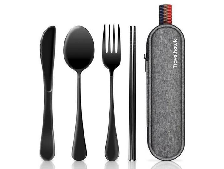 Travelhawk Reisbestek - 4-Delige Bestekset RVS - Compact & Lichtgewicht - Zilver (4 stuks)
