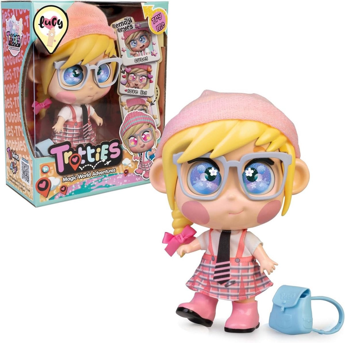 Reispop Lucy met Accessoires - Speelgoedpop met Emoji Ogen en Augmented Reality Functie