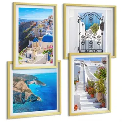 BILDER SET 4er Set - 50x50 cm & 40x60 cm Goldrahmen - Griechische Architektur auf Santorin, Oia