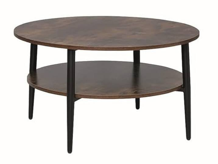 designimpex Design Couchtisch rund GE-111 Eiche rustikal - Schwarz matt Wohnzimmer, Farbe:Braun rustikal - Schwarz matt