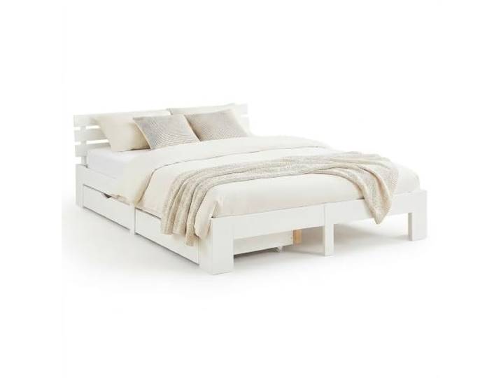 Homestyle4u Holzbett 160x200 cm Weiß mit 2 Bettkästen Bettgestell mit Lattenrost aus Holz Kiefer Massivholzbett Doppelbett Futonbett