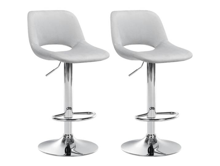 CLP Barhocker 2er Set Samt Hellgrau, Metall, 42x86x46 cm, Esszimmer, Barmöbel, Barhocker