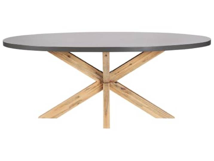 Beliani Moderner Gartentisch aus Beton 190 x 100 cm Akazienholz Basis Gartenmöbel Moderner Stil Grau Helles Holz Oristano
