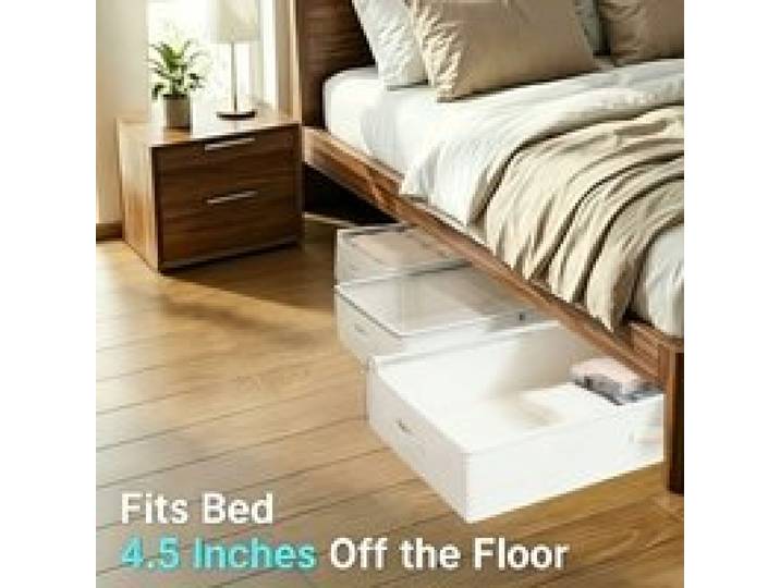 3-delige witte opbergcontainer voor onder het bed, 4,5 inch (ongeveer 11,4 cm) hoog en laag profiel opbergbox voor kleding onder het bed