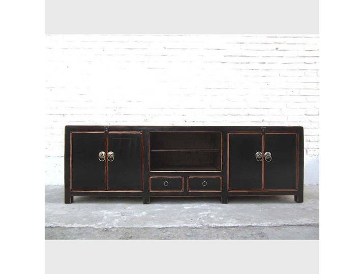 Luxury-Park-Direct Kommode TV-Lowboard China Kommode schwarzer Lack Eingänge verschließbar