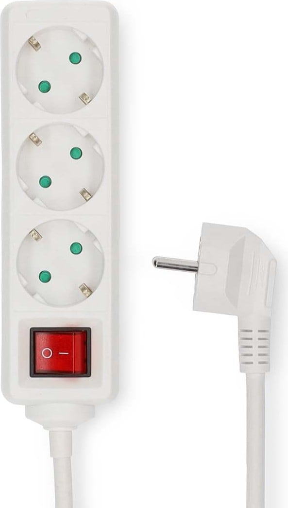 Nedis ESOC350F2WT stekkerdoos met geaarde stekker type F, 3-voudig, 5 meter, wit