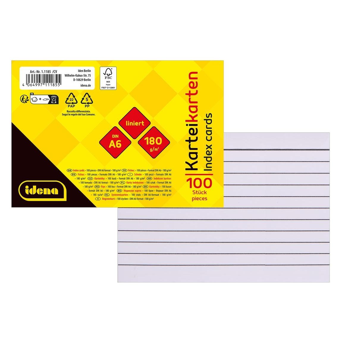 Idena Karteikarten liniert weiss DIN A6 100 Stück (A6, 100x, 180 g/m²) (49287791)