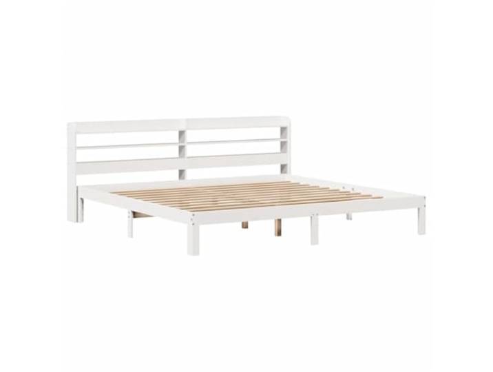 KTHLBRH Bettgestell mit Kopfteil weiß 200 x 200 cm Massives Kiefernholz, Latten aus Sperrholz, 2 Einlegeböden, selbsttragendes Kopfteil