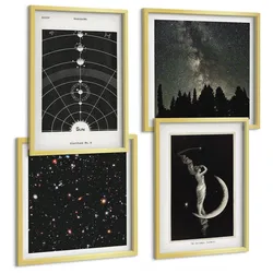 BILDER SET 4er Set - 50x50 cm & 40x60 cm Goldrahmen - Galaxie im Sonnensystem