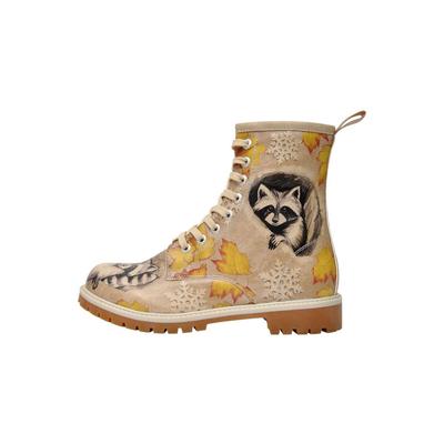Schnürboots DOGO "Long Boots Schnürstiefel Raccoon Damen Stiefeletten, Longe", Damen, Gr. 36, Normalschaft, bunt (natur), Lederimitat, Schuhe Workerboots Schnürboots, Handgefertigt