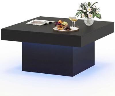 Costway Coffee Table Accent Table with LED Lights and Dynamic Modes-Black