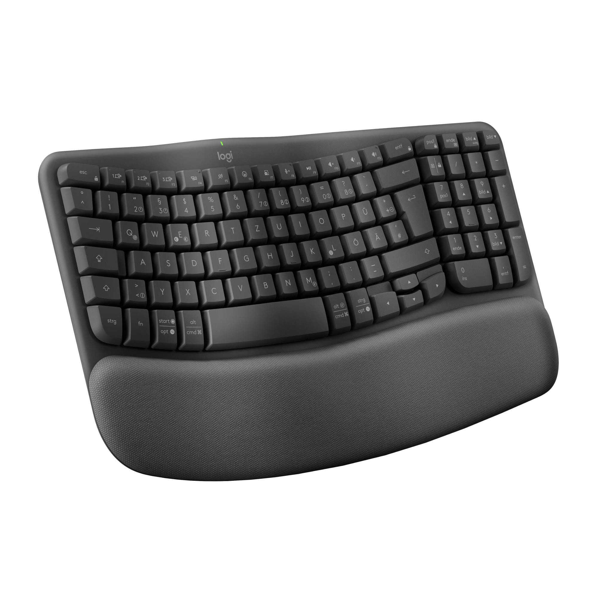 Logitech Wave Keys Grafit Kabellose Tastatur, Bluetooth, ergonomisch, Logi Bolt Empfänger, Unterstützt Logi Option+ 920-012283