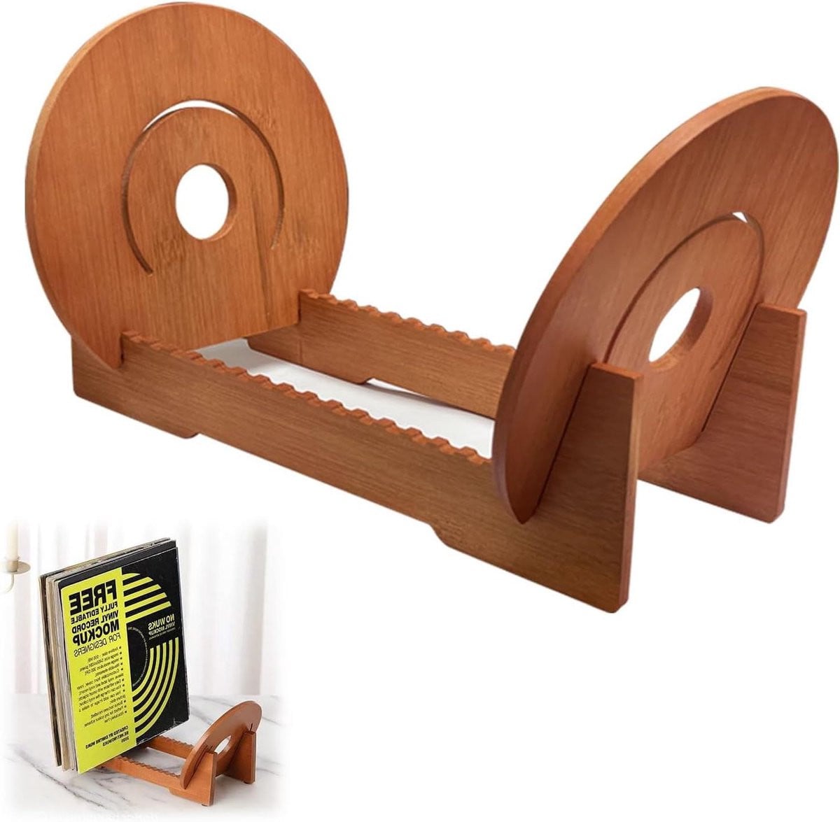 Houten grammofoonplaatstandaard voor vinylplaten - Vinylplatenhouder en display voor opslag