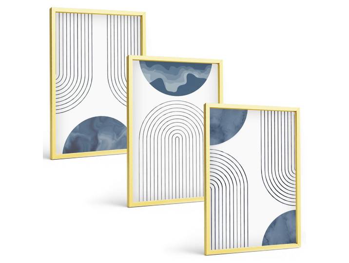 BILDER SET 3er Set - 40x60 cm Goldrahmen - Abstrakte blaue Muster