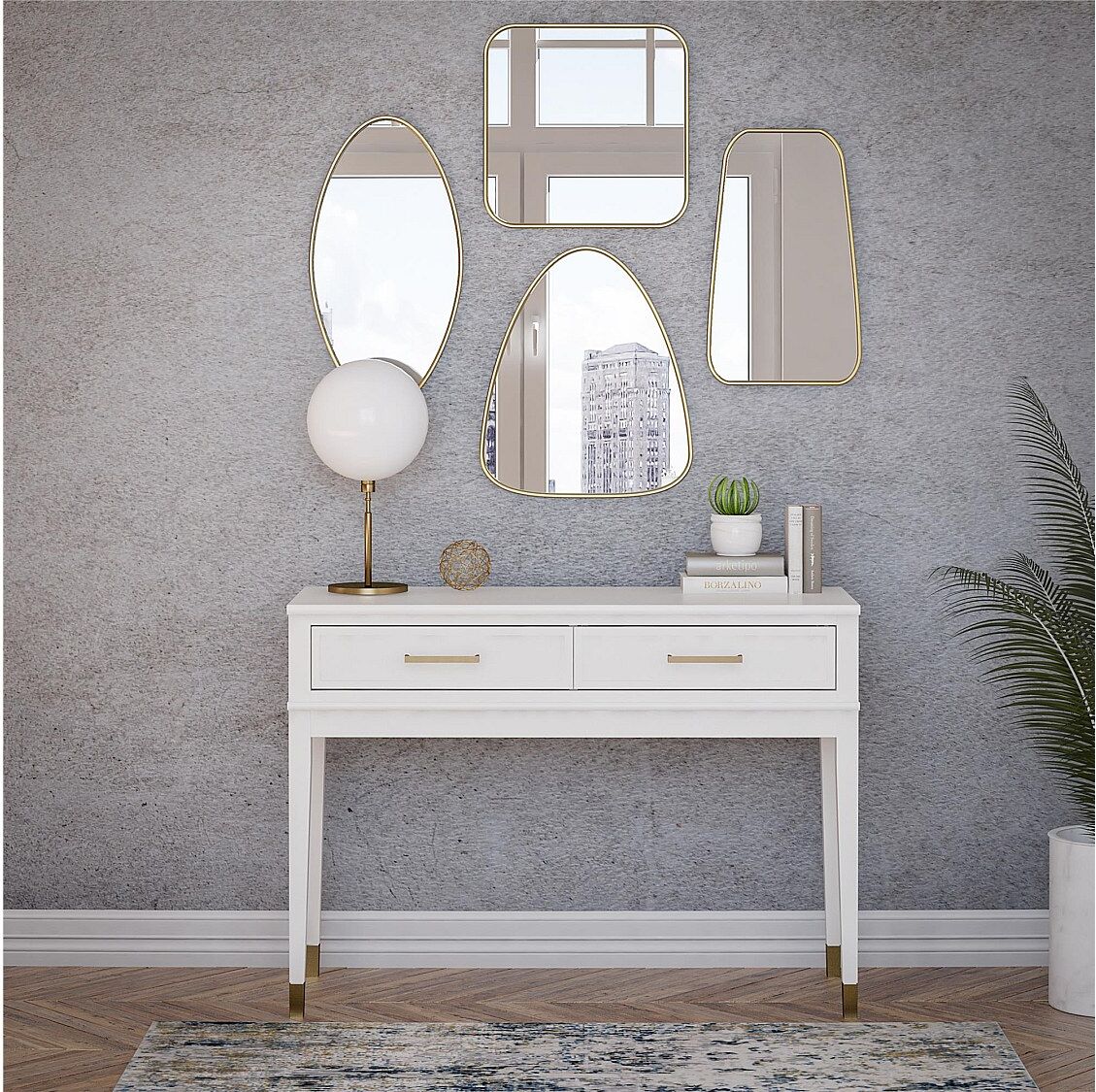 Loft24 Mesa consola con 2 cajones en MDF blanco