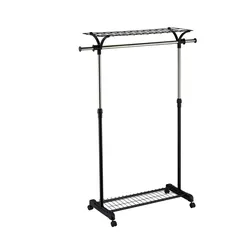 Relaxdays Kleiderständer rollbar, Garderobenwagen 2 Ablagen, flexible Höhe 110-170 cm, Breite 90-135 cm, silber/schwarz