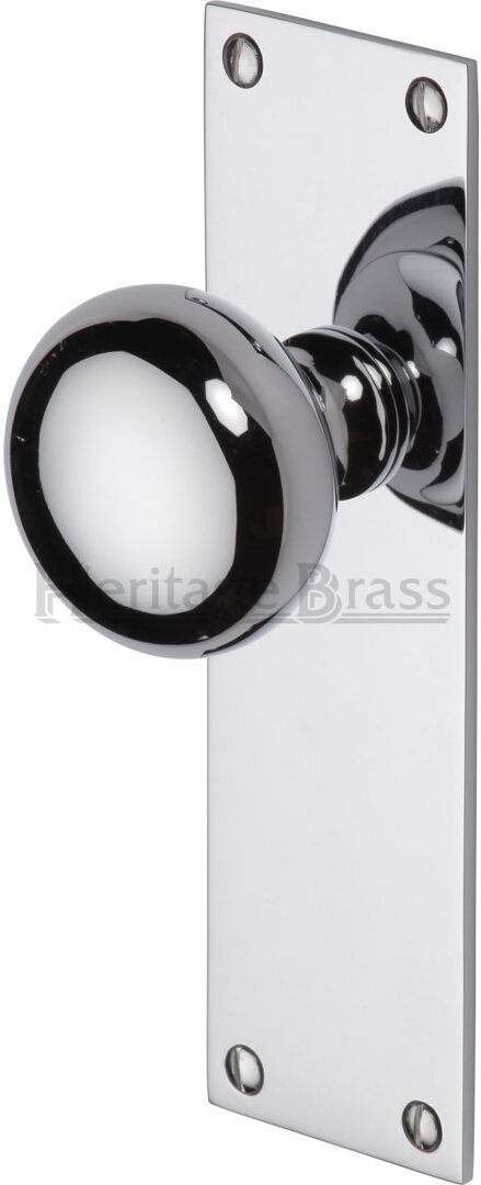 Heritage Brass Heritage Mortice Knob on Latch Plate Balmoral Design Polished Chrome 17cm H X 5cm W