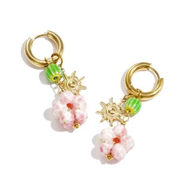 Paar Ohrhänger ADELIA´S "LIVAYA", Damen, Gr. Damen, Edelstahl, rosa, Ohrringe, Trendig durch Blumen- und Sonnenanhänger.