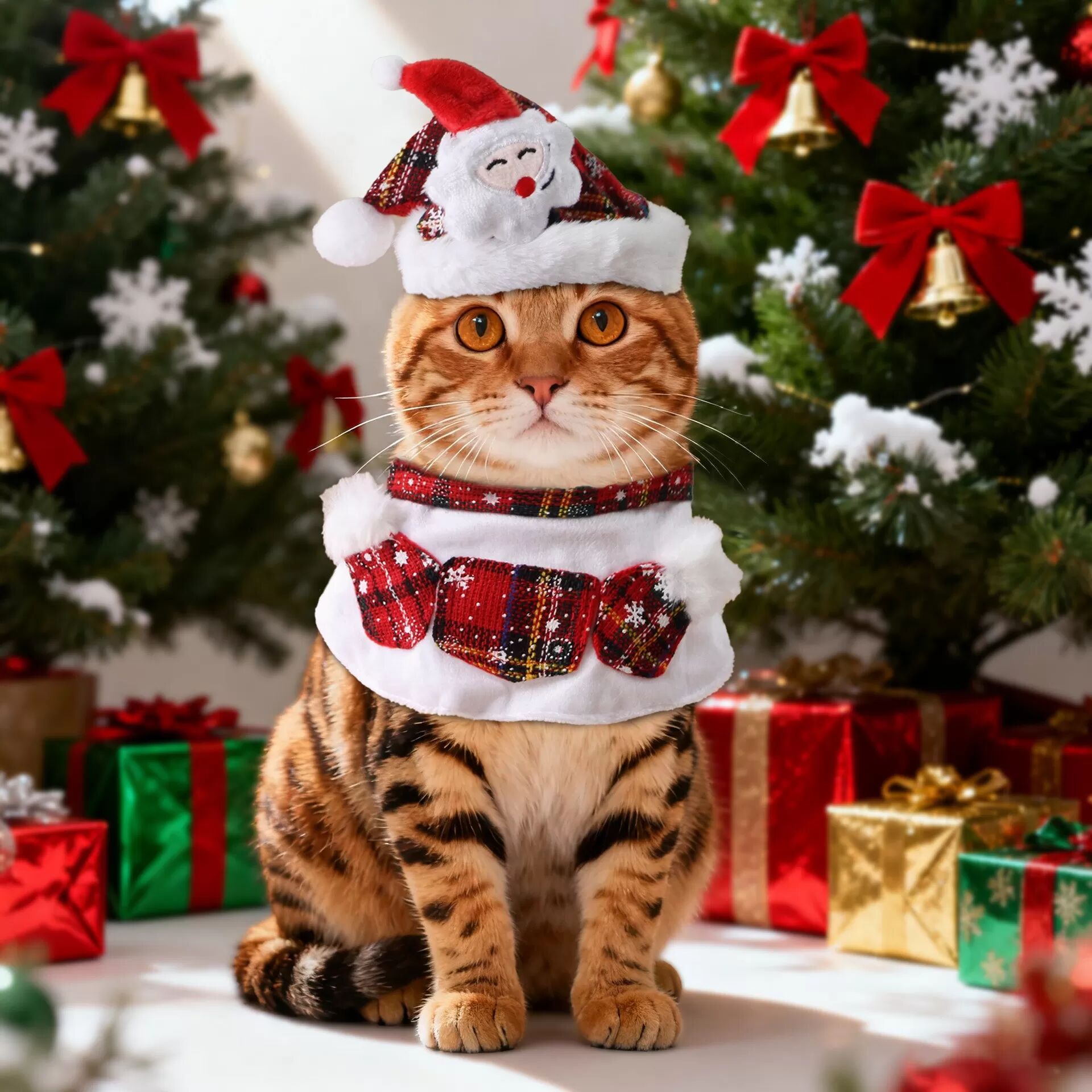 INF Weihnachtliches Haustierkostüm: Santa Outfit mit Schal und Mütze L