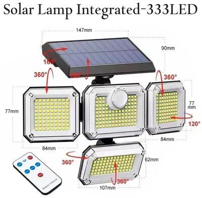 Uplift Treasures Adjustable Solar Motion Sensor Wall Light IP65 Waterproof LED Security Lamp 333led fit