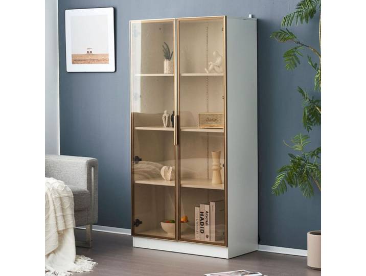 LPOSPI Vitrine armoire vitrine avec 2 portes vitrées et étagères réglables 80x40x160 cm blanc