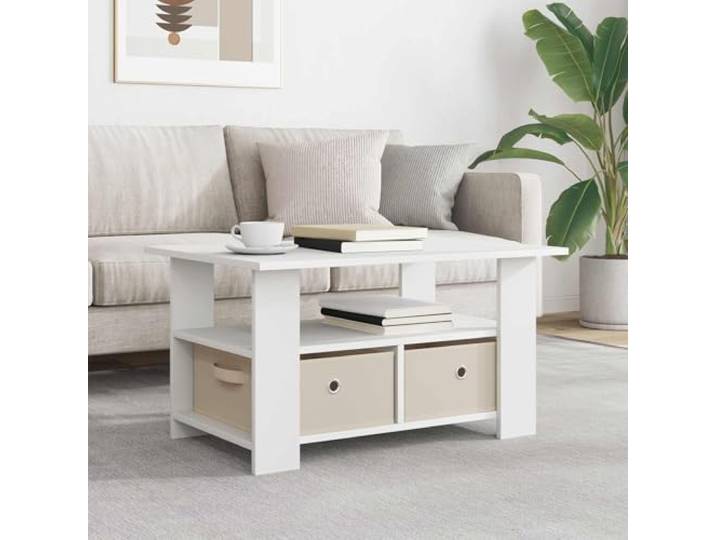 TEKGHUT Couchtisch Weiß 77x55x42 cm Holzwerkstoff mit Schubladen und Regal Schubladen, Brett-Regale, versenkte Griffe, glatte Oberfläche, vielseitig im Wohnzimmer