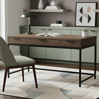 WyndenHall Jayce 60 inch Wide Solid Wood Modern Industrial Writing Desk in Walnut Brown