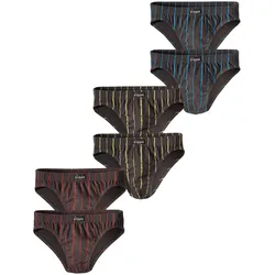 Slip LE JOGGER, Herren, Gr. 9, 6 Stk., bunt (grau, rot, grau, blau, grau, gelb), Jersey, Obermaterial: 95% Baumwolle, 5% Elasthan, gestreift, körpernah, Unterhosen Slip, aus Baumwoll-Stretchqualität, Topseller
