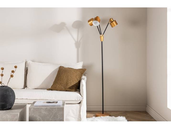Stehlampe „Flora“ – 3- flammige Schönheit in Messing-Schwarz - Schwarz - Luxusbetten24