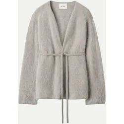Gebürstete Kaschmir-Strickjacke mit Gürtel Grau S