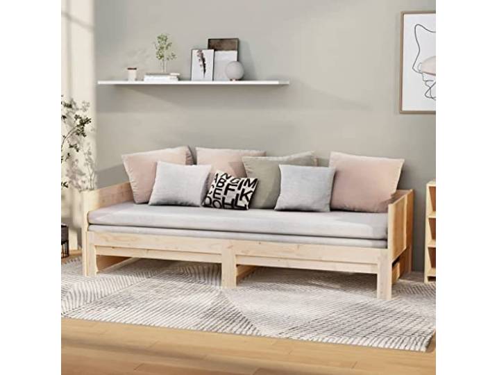 Massives Kiefernholz ausziehbares Schlafsofa Gästebett Braun 90x190 cm Ausziehbares Tagesbett Massivholz Kiefer 2x(90x190) cm Gästebett Schlafsofa Platzsparend Gästezimmer