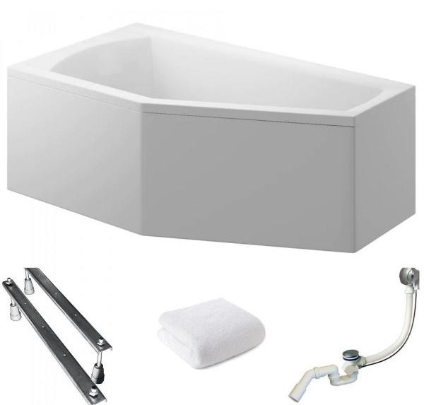 Aqua For You | Asymmetrische Badewanne Selena - 150x90 Cm - Antibakterielle Beschichtung - Mit Verkleidung - Eckbadewanne - Acryl - Links Seite