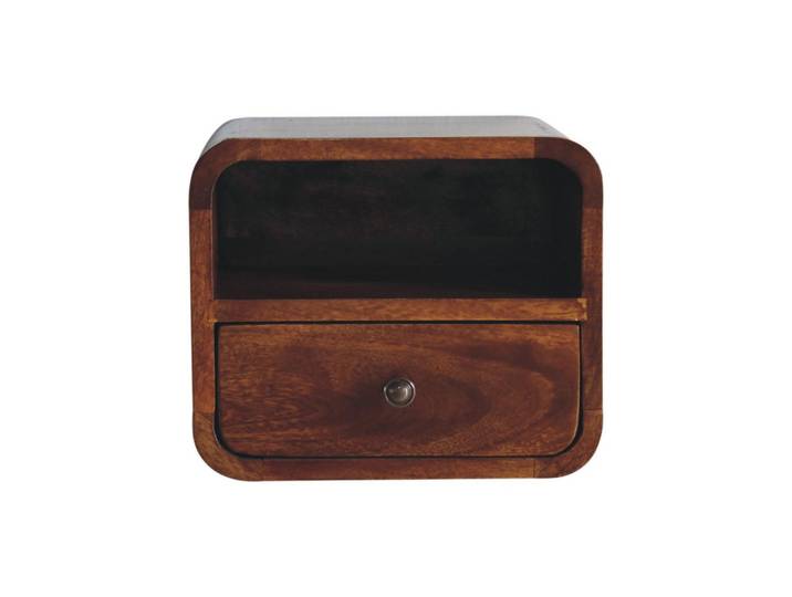 Artisan Furniture Nachttisch Petite, Wandmontiert, 1 Schublade, 1 offenes Fach, Braun, Holz, Echtholz,Mangoholz, Holz Optik, Quadratisch, 30x25x25 cm, Schlafzimmer, Nachttische