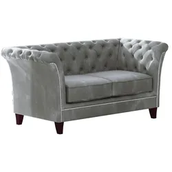 CHESTERFIELD-SOFA 2-Sitzer Fusion Grau Samt