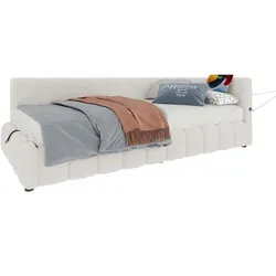 STILVORA Tagesbett 90x200 cm mit Lattenrost, hydraulischer Stauraum, USB- und Typ-C-Anschluss, LED-Beleuchtung, weich in Weiß