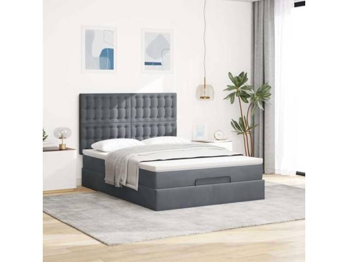 KTHLBRH Bett Pouf 140 x 190 cm Samt Dunkelgrau Boxspringbett mit Kopfteil, Taschenfederkernmatratze, inklusive Matratzenbezug