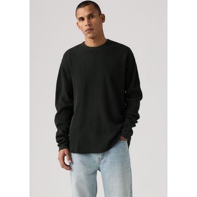 Langarmshirt LEVI'S, Herren, Gr. S, grün (mineral schwarz garment dye mineral schwarz), Jersey, Obermaterial: 100% Baumwolle, bequem hüftlang, Rundhals, Shirts Langarmshirt, Waffelstrukturmuster