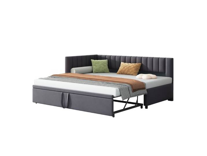 lit gigogne enfant 90 x 200 cm lit rembourré en velours idéale pour un lit d'enfant ou un lit d'appoint gris