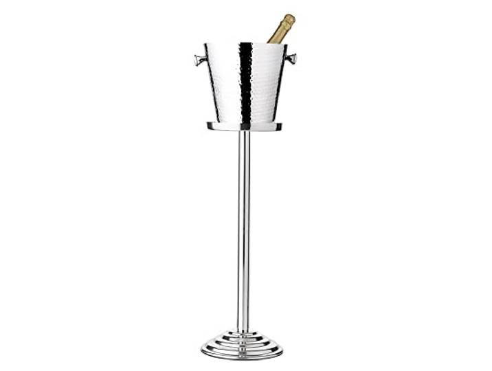 EDZARD Weinkühler Valencia mit Ständer (H 83 cm, Ø 22 cm), gehämmert Sektkühler für 1 Flasche, Edelstahl, doppelwandig, mit 2 Griffen, Flaschenkühler, Champagnerkühler, hochglanzpoliert