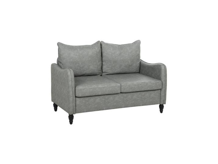 Faux Leather Marble-Effect Two-Seater Sofa - Grey