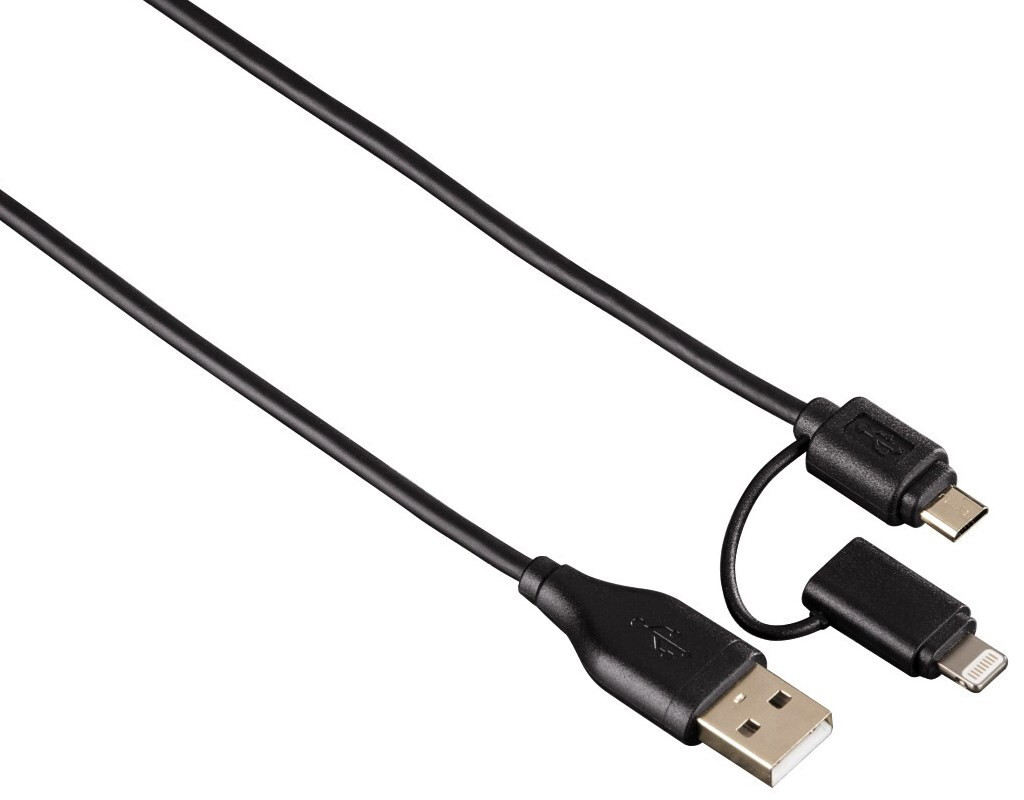 Hama 2-in-1 Micro-USB-kabel met Lightning-adapter, verguld en afgeschermd, 1,2 meter