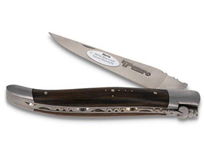Laguiole en Aubrac Taschenmesser 12 cm - Griff fossile Mooreiche - Frankreich Messer - Klinge und Backen matt - Original mit Zertifikat
