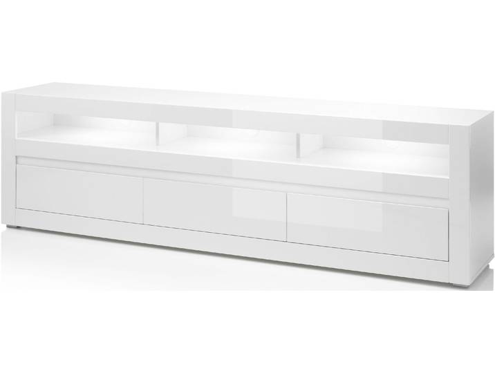 Lowboard HOME AFFAIRE Carat , weiss (weiß, weiß hochglanz), B:217cm H:63cm T:42cm, Sideboards, Lowboard, Breite 217 cm, Zierleiste 1x betonfarben und 1x weiss