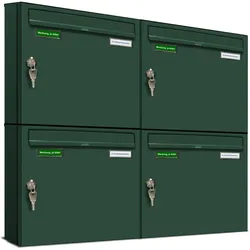 AL Briefkastensysteme 4 x Basic Wand Briefkasten in RAL Farbe 6005 Moos Grün für Post A4, wetterfest, Artikelnummer: 431P4EA2P6005