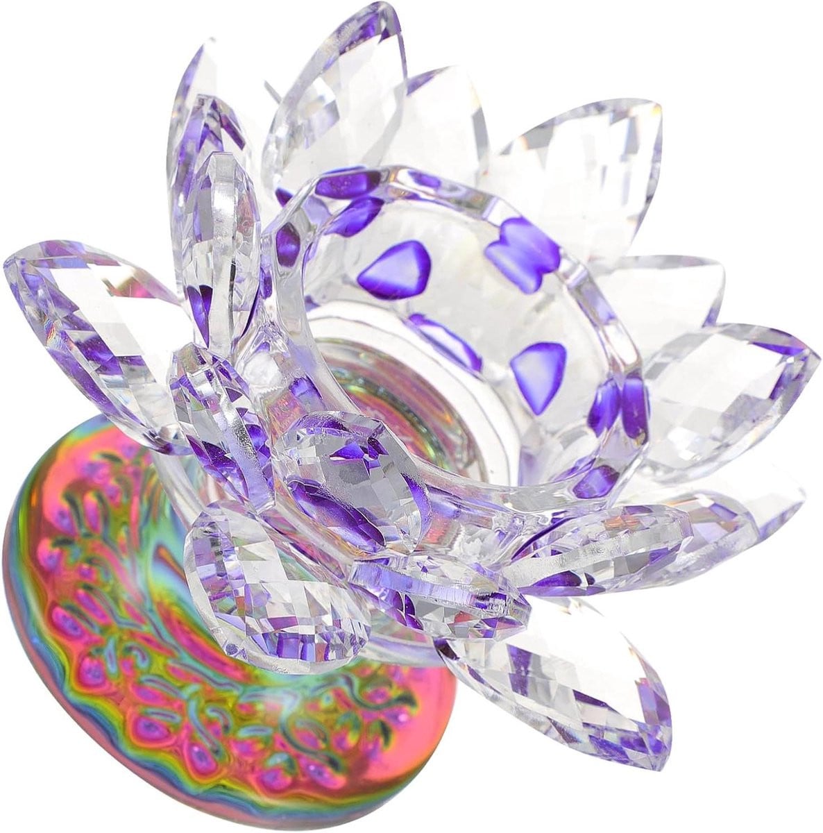 Theelichthouder Lotus - Kristallen Kandelaar - Paars - Hoogte: 11 cm