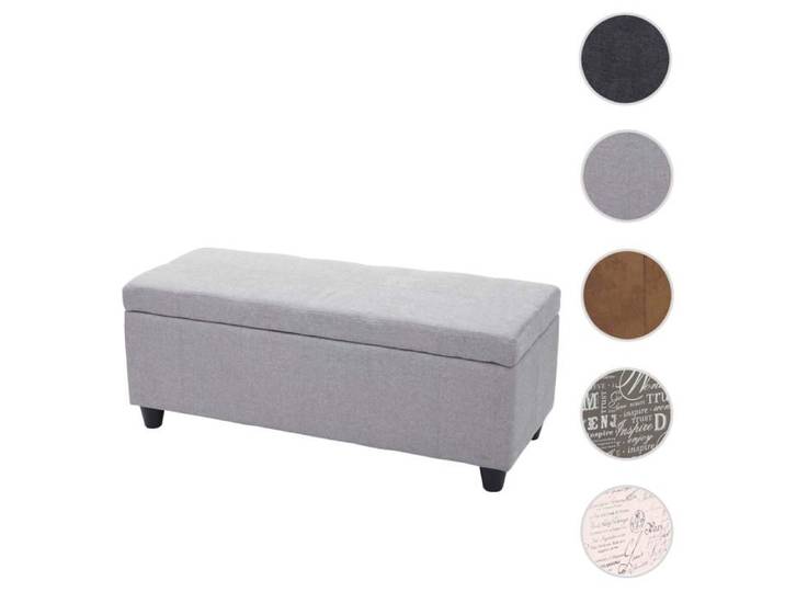 Coffre de rangement Kriens banc tissu/textile 45x114x45cm ~ gris clair