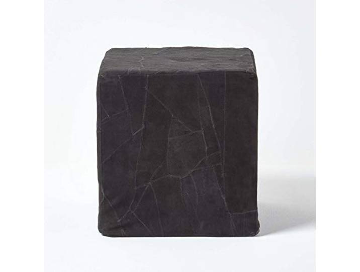 Homescapes Patchwork-Pouf, Leder-Hocker schwarz 36x38 cm, Kleiner Sitzwürfel handgefertigt aus recyceltem Veloursleder
