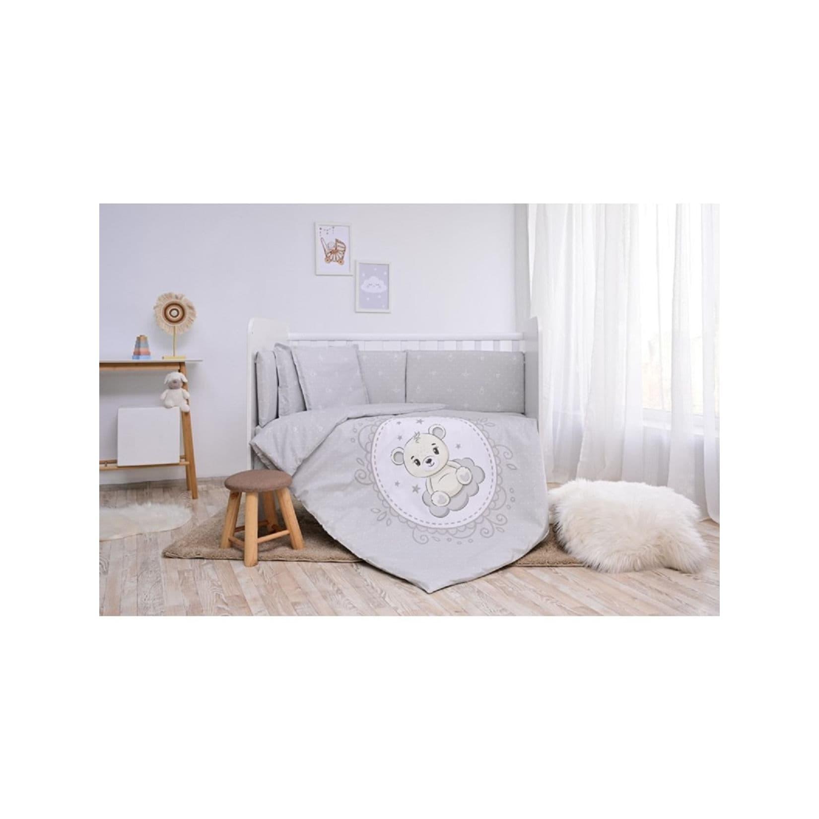 Lorelli Babybettwäsche Set Smile 6-teilig Decke 140x95 Kissen 43x35 Bett 120x60 grau Sterne